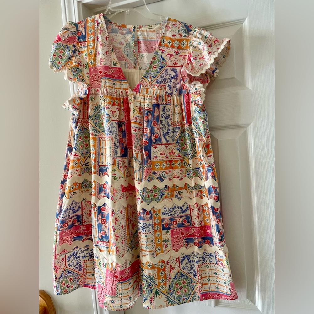 NWT Entro Patchwork L Dress with Ric Rac Trim